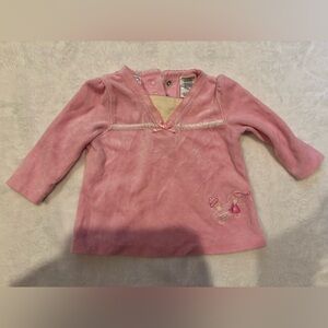 Vintage Pink Velour Teddy Embroidered Baby 3-6 Months Long Sleeve Bow Y2K Diva